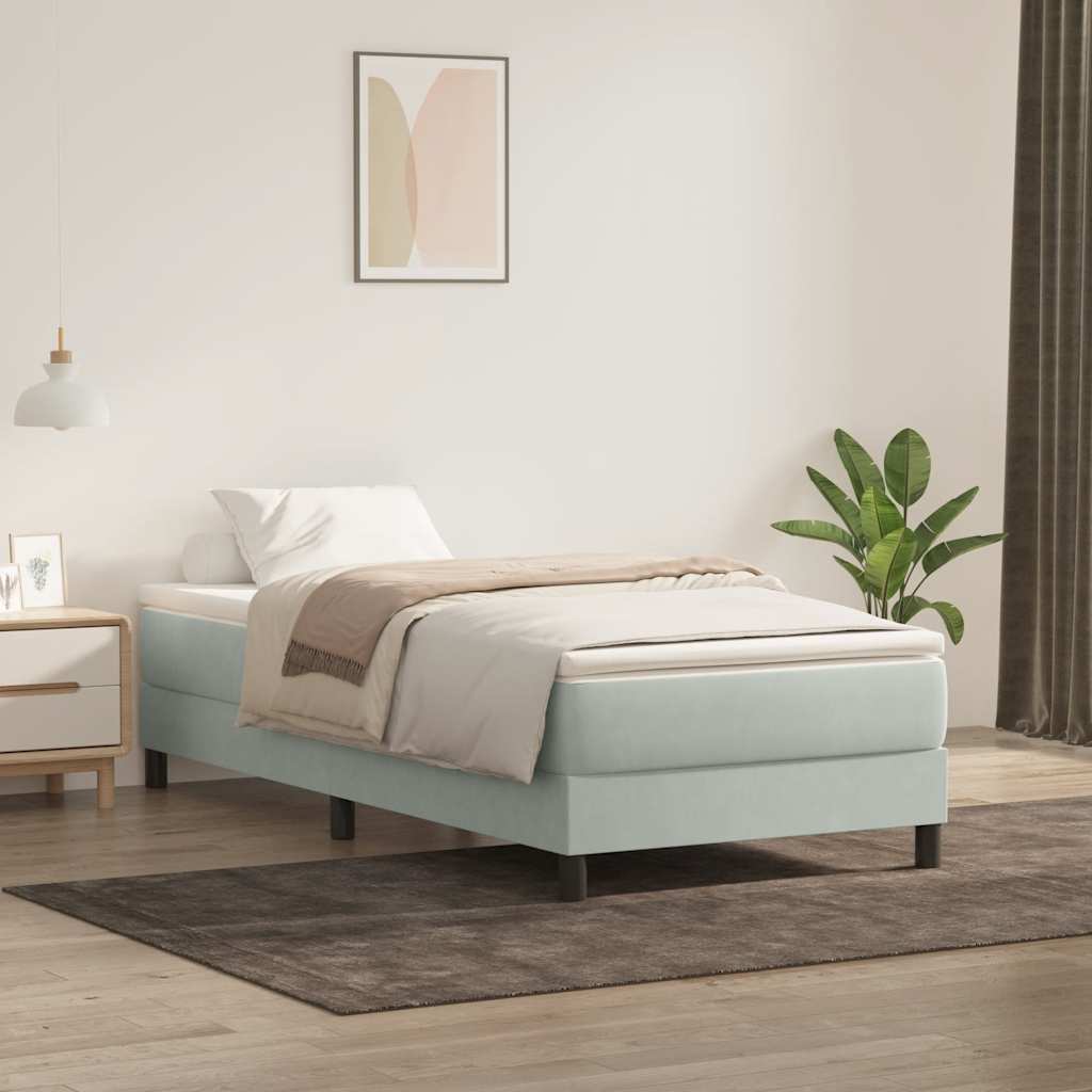 Letto a Molle senza Materasso Grigio Chiaro 100x220cm Velluto
