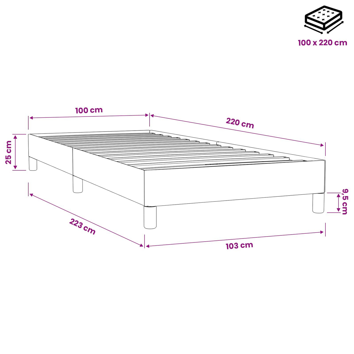 Letto a Molle senza Materasso Grigio Scuro 100x220 cm Velluto