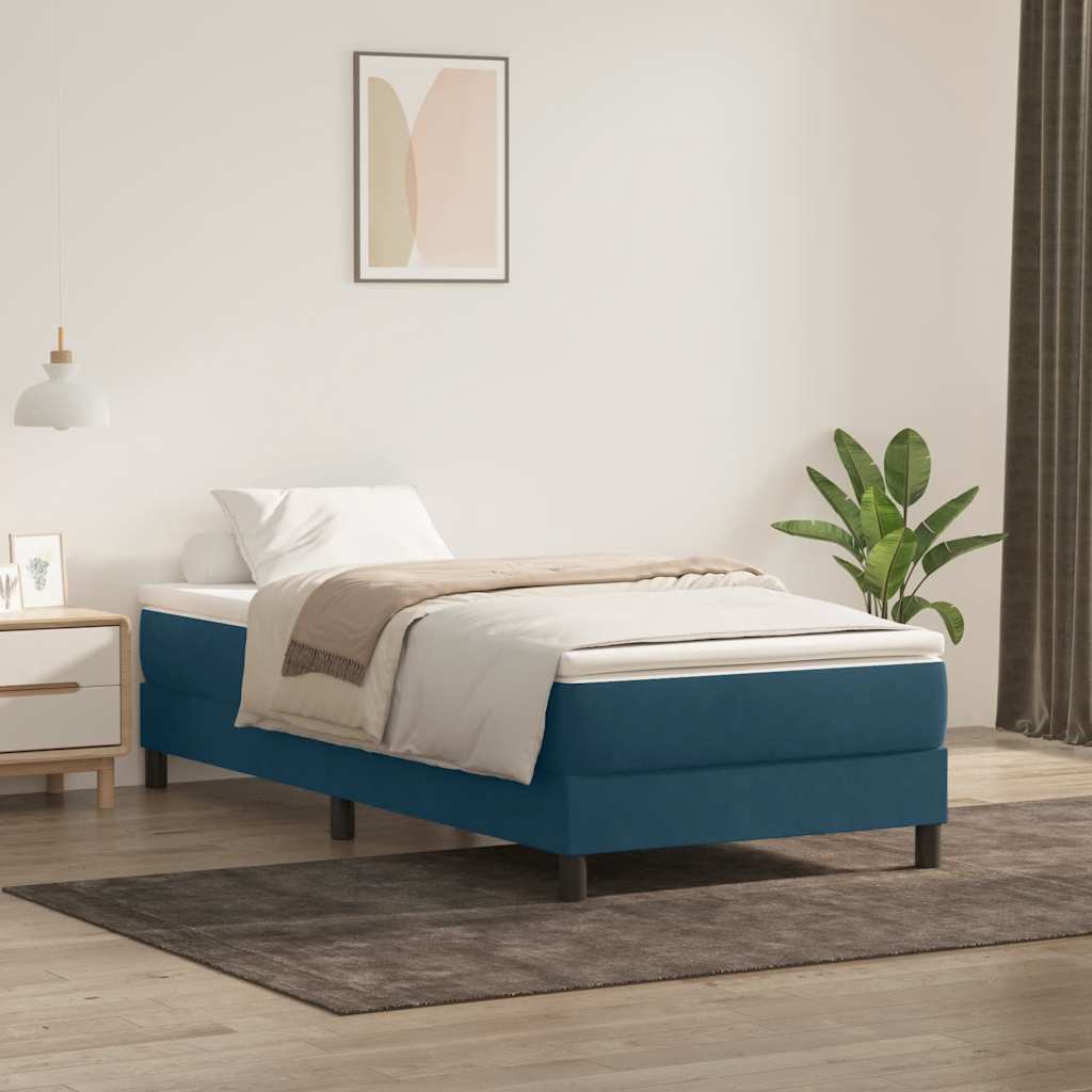 Letto a Molle senza Materasso Blu Scuro 100x220 cm in Velluto | homemem39
