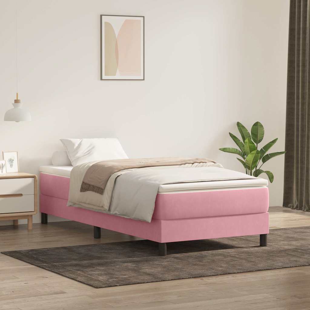 Letto a Molle senza Materasso Rosa 100x220 cm in Velluto | homemem39