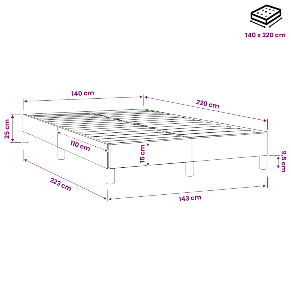 Letto a Molle senza Materasso Rosa 140x220 cm in Velluto