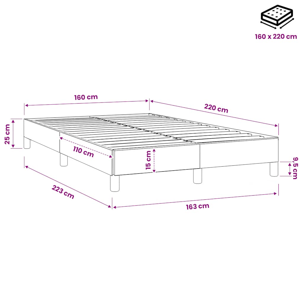 Letto a Molle senza Materasso Nero 160x220 cm in Velluto