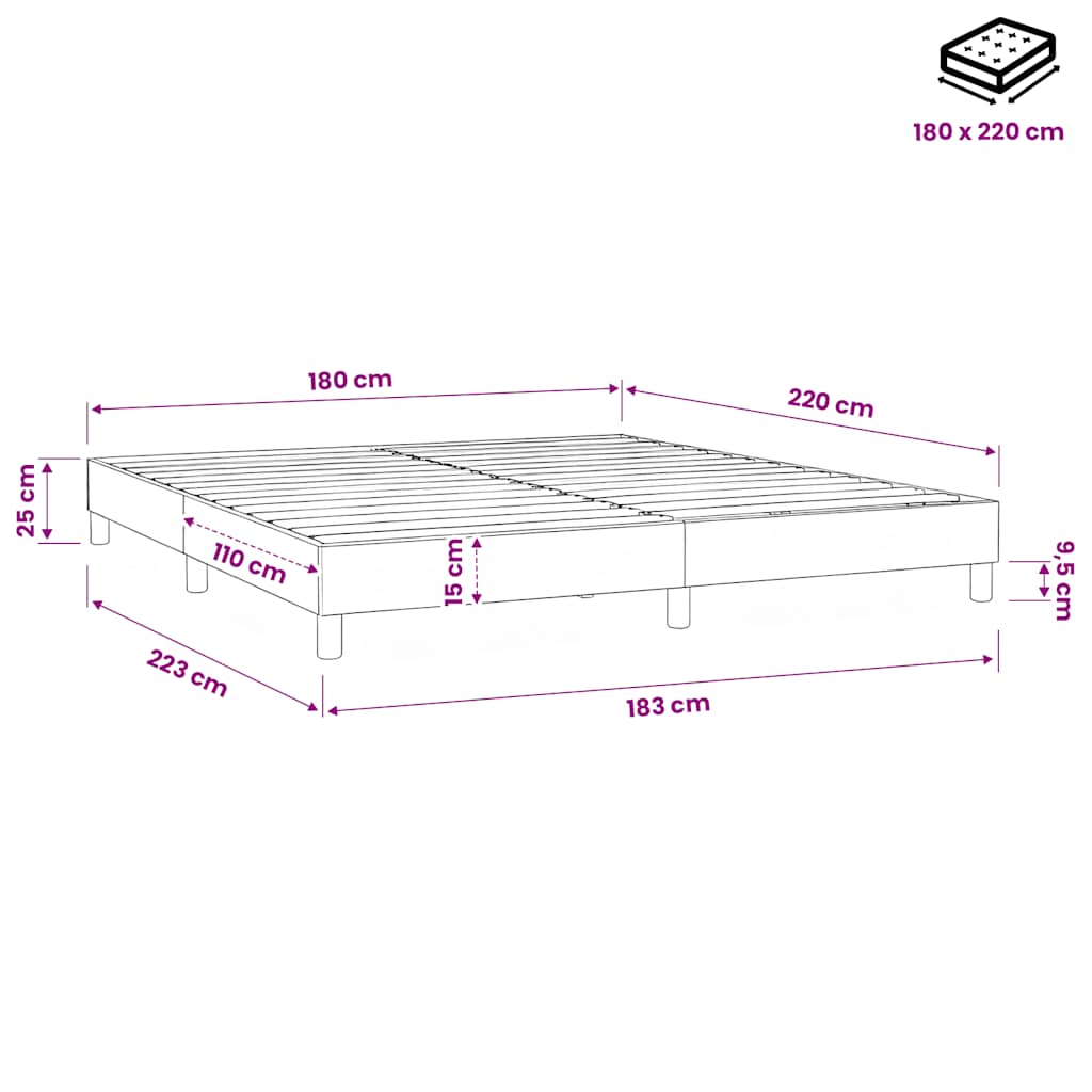 Letto a Molle senza Materasso Blu Scuro 180x220 cm Velluto