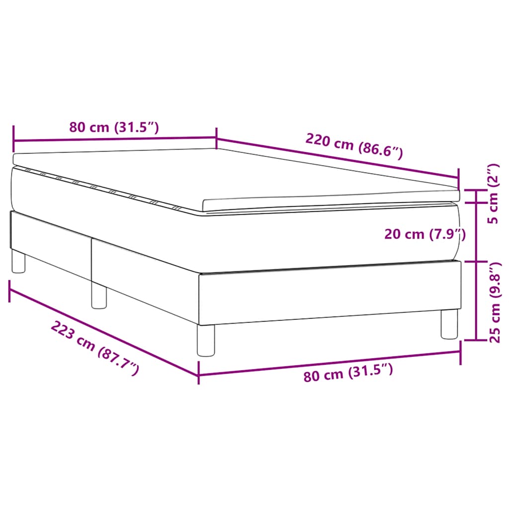 Giroletto a Molle con Materasso Grigio Scuro 80x220 cm Velluto | homemem39