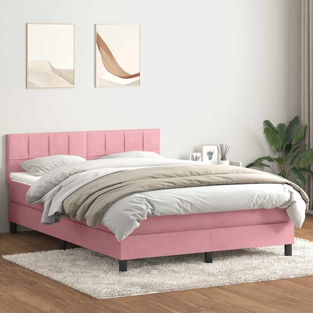 Giroletto a Molle con Materasso Rosa 160x210 cm in Velluto | homemem39