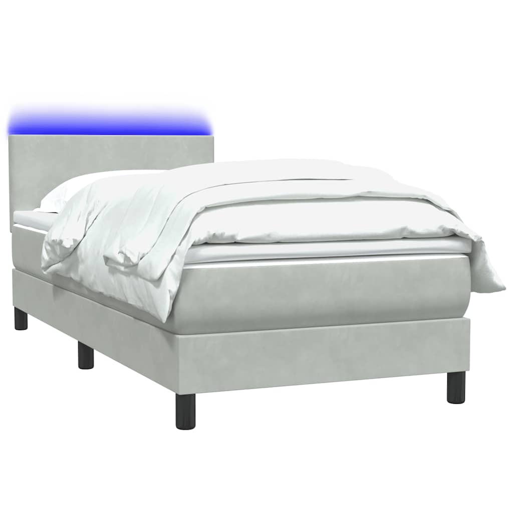 Letto a Molle con Materasso e LED Grigio Chiaro 80x210 cm Velluto | homemem39