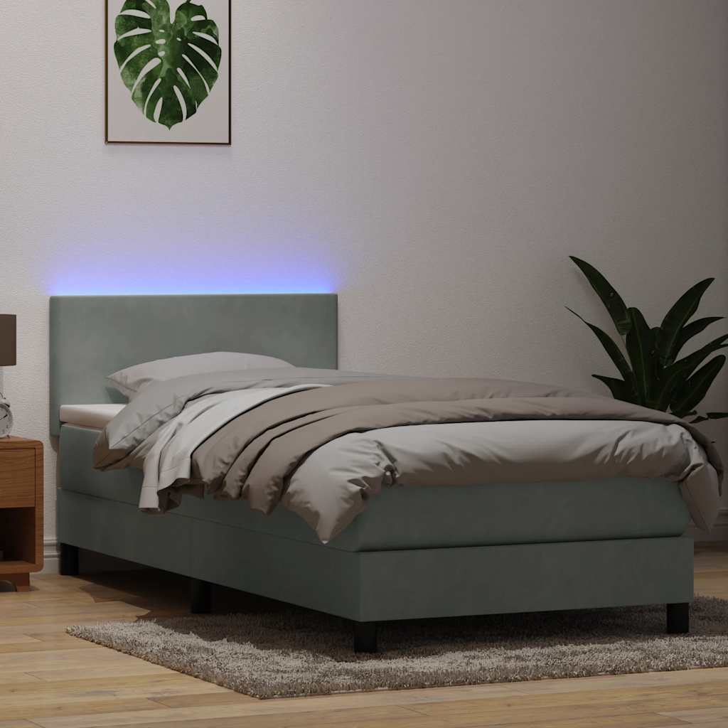 Letto a Molle con Materasso e LED Grigio Chiaro 80x210 cm | homemem39