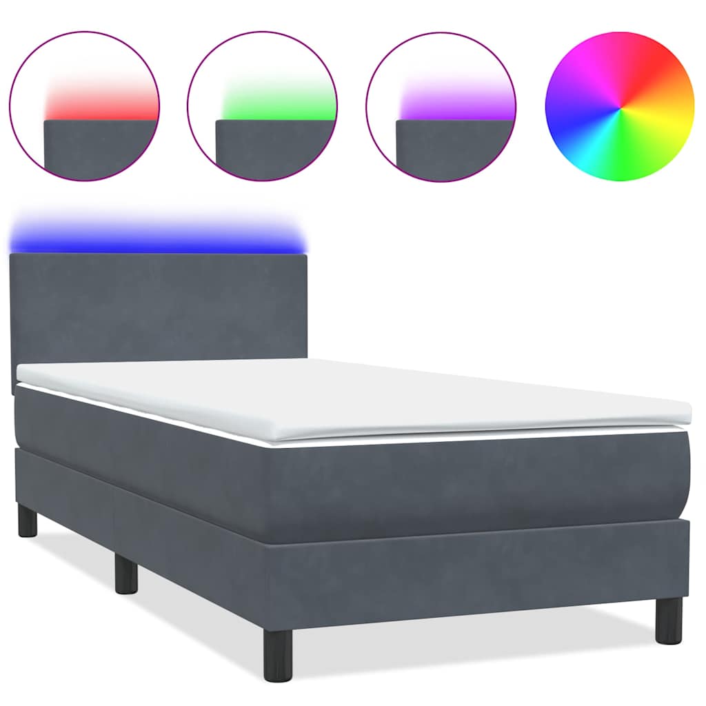 Letto a Molle con Materasso e LED Grigio Scuro 80x210 cm Velluto | homemem39