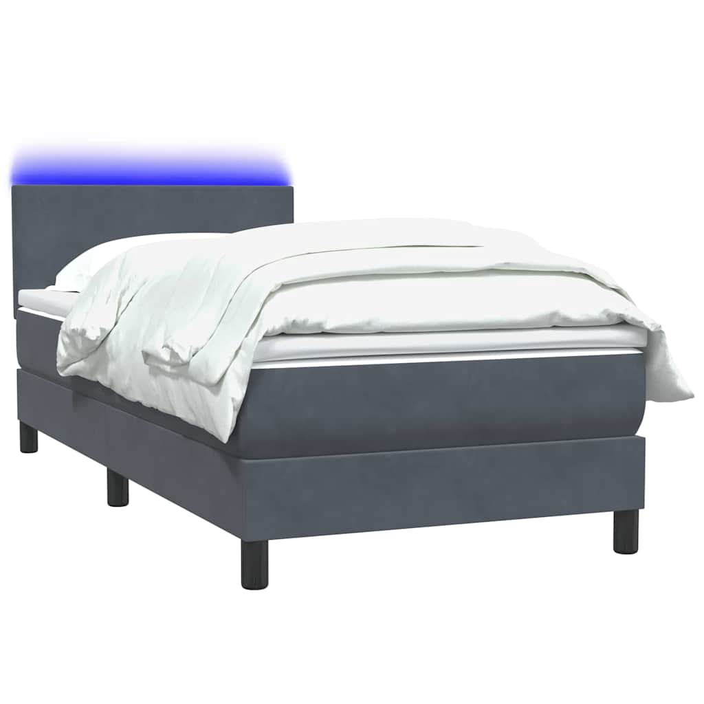 Letto a Molle con Materasso e LED Grigio Scuro 80x210 cm Velluto | homemem39