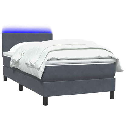 Letto a Molle con Materasso e LED Grigio Scuro 80x210 cm Velluto | homemem39