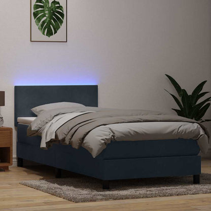 Letto a Molle con Materasso e LED Grigio Scuro 80x210cm Velluto