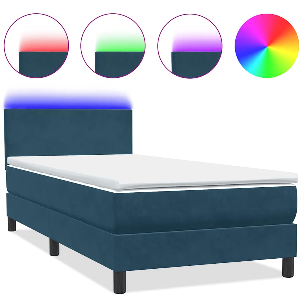 Letto a Molle con Materasso e LED Blu Scuro 80x210 cm Velluto | homemem39