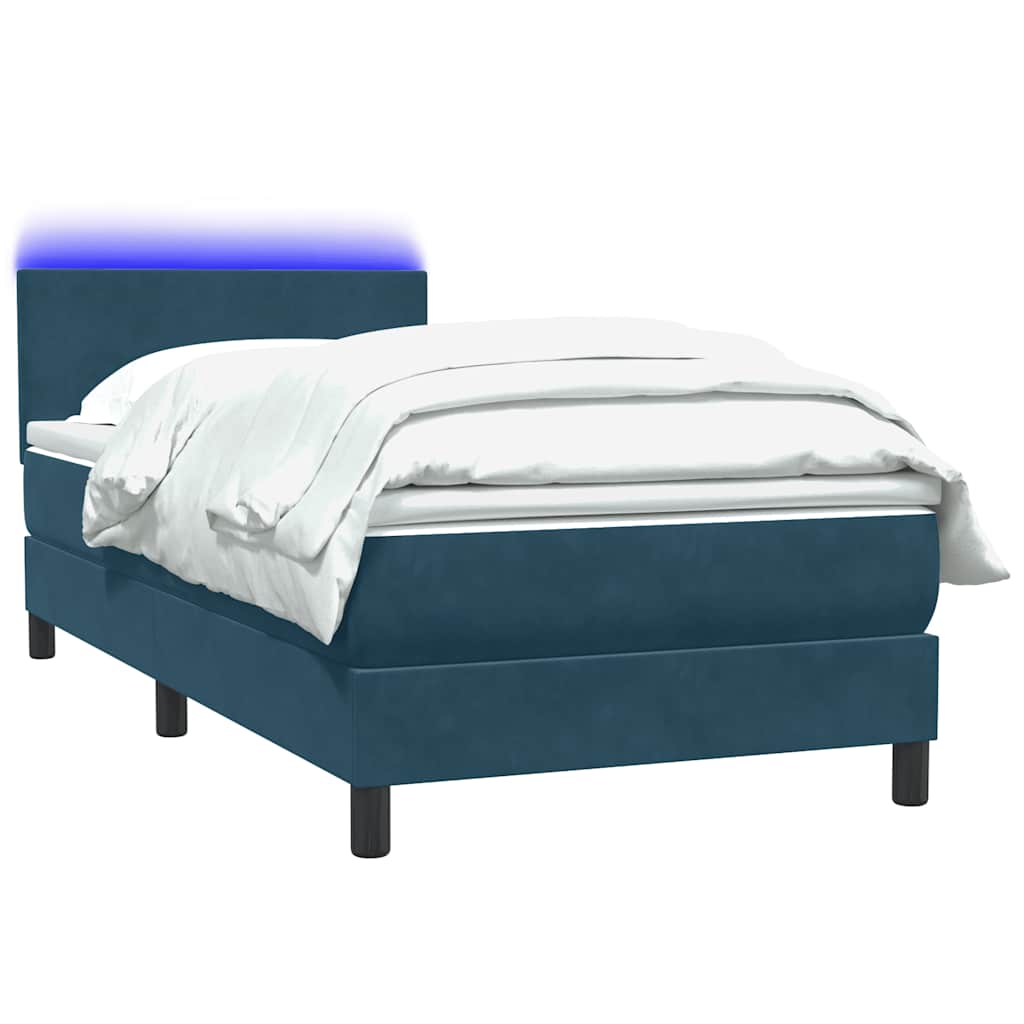 Letto a Molle con Materasso e LED Blu Scuro 80x210 cm Velluto | homemem39