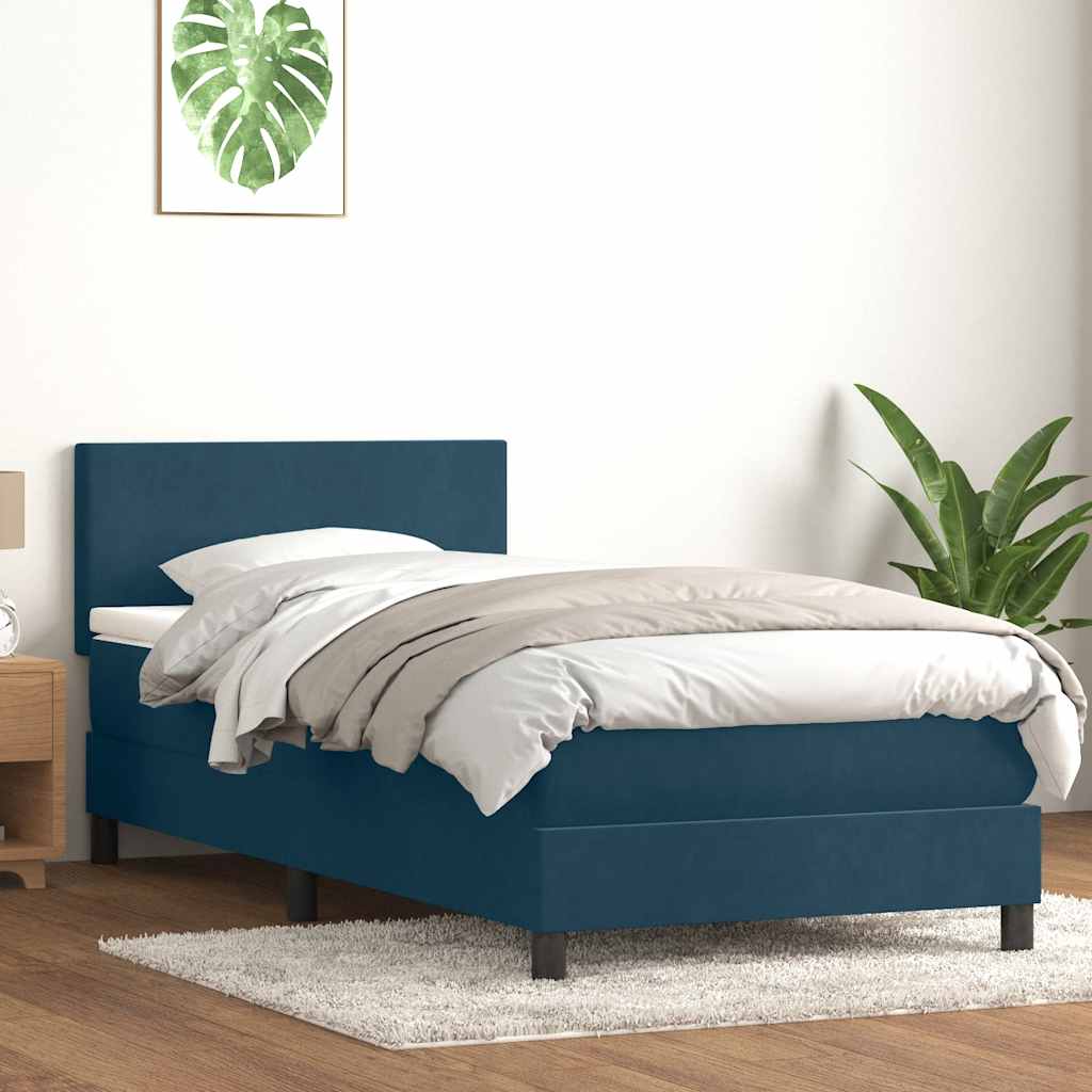Letto a Molle con Materasso e LED Blu Scuro 80x210 cm Velluto | homemem39