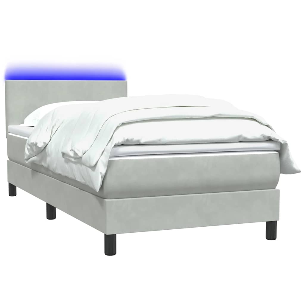 Letto a Molle con Materasso e LED grigio chiaro 90x210 cm Velluto | homemem39