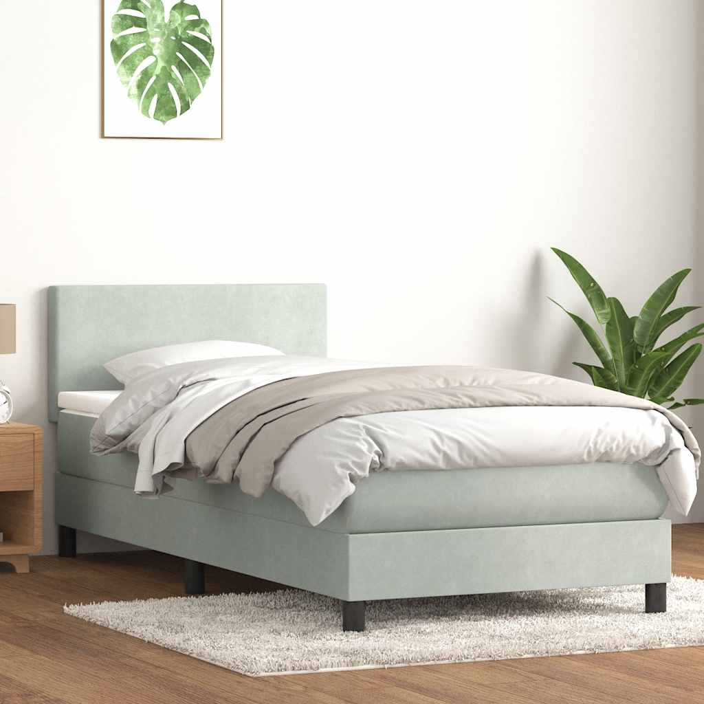 Letto a Molle con Materasso e LED grigio chiaro 90x210 cm Velluto