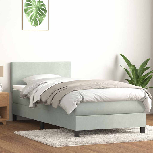 Letto a Molle con Materasso e LED grigio chiaro 90x210 cm Velluto