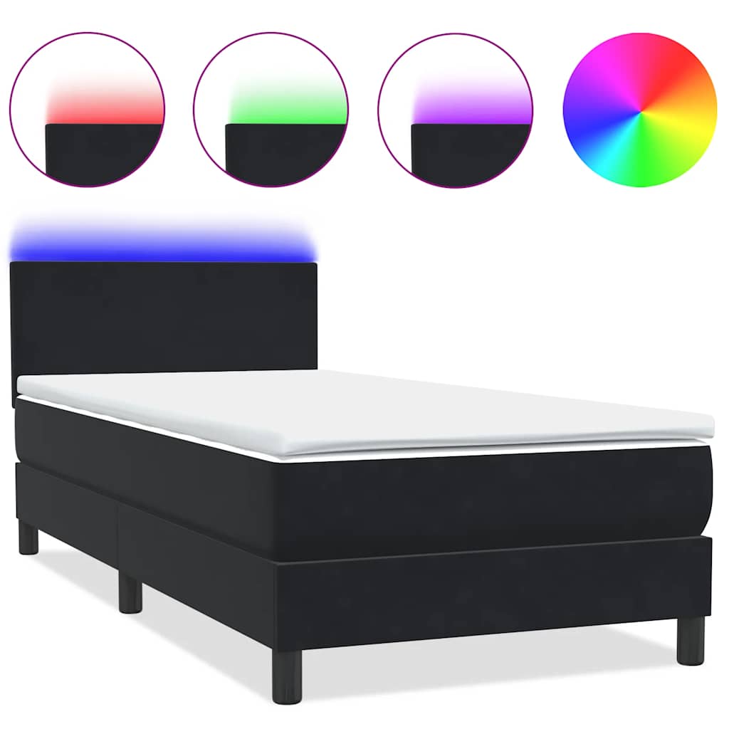 Letto a Molle con Materasso e LED Nero 90x210 cm in Velluto | homemem39