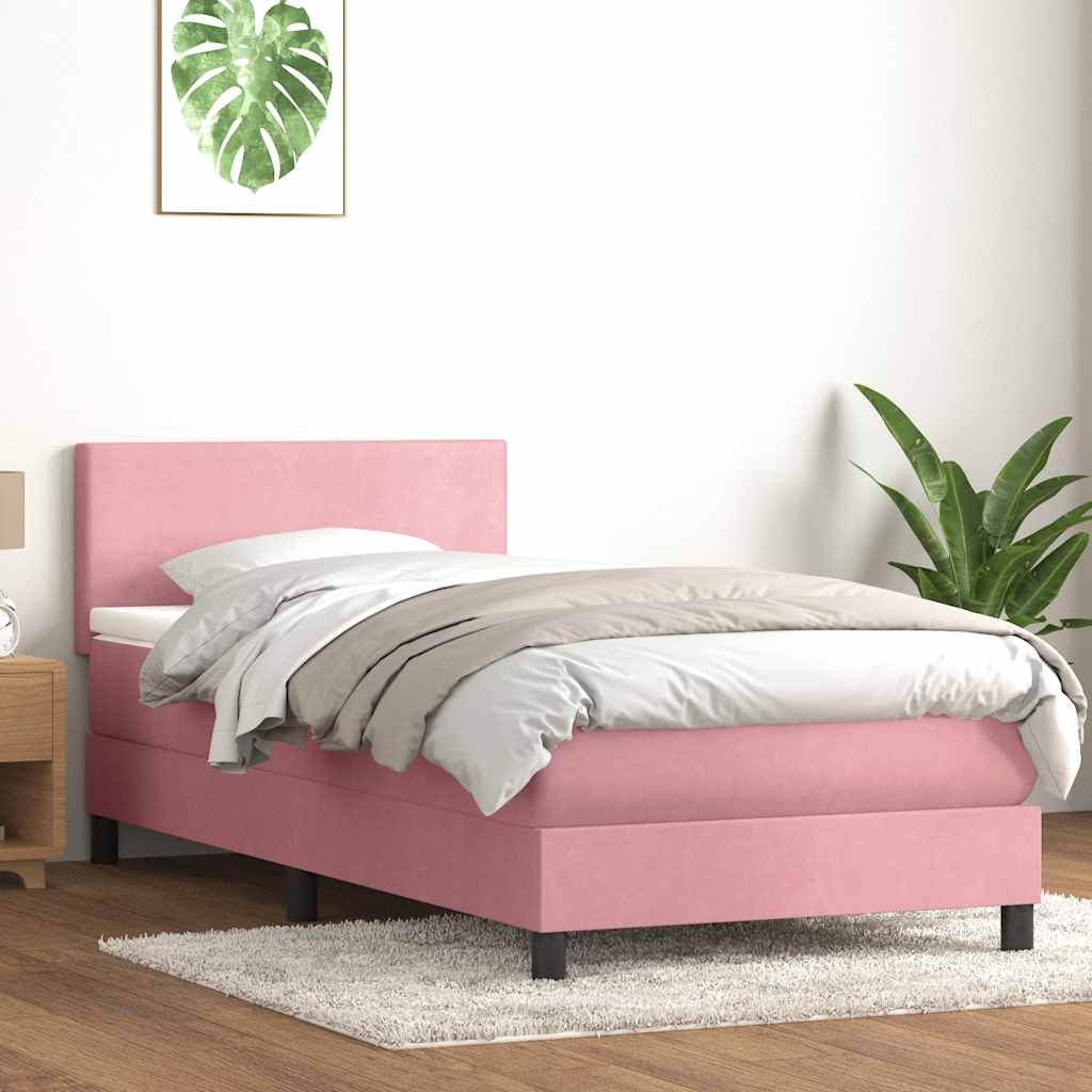 Letto a Molle con Materasso e LED Rosa 90x210 cm Velluto