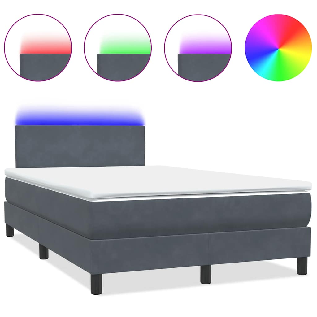 Letto a Molle con Materasso e LED Grigio Scuro 120x210 cm Velluto