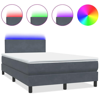 Letto a Molle con Materasso e LED Grigio Scuro 120x210 cm Velluto