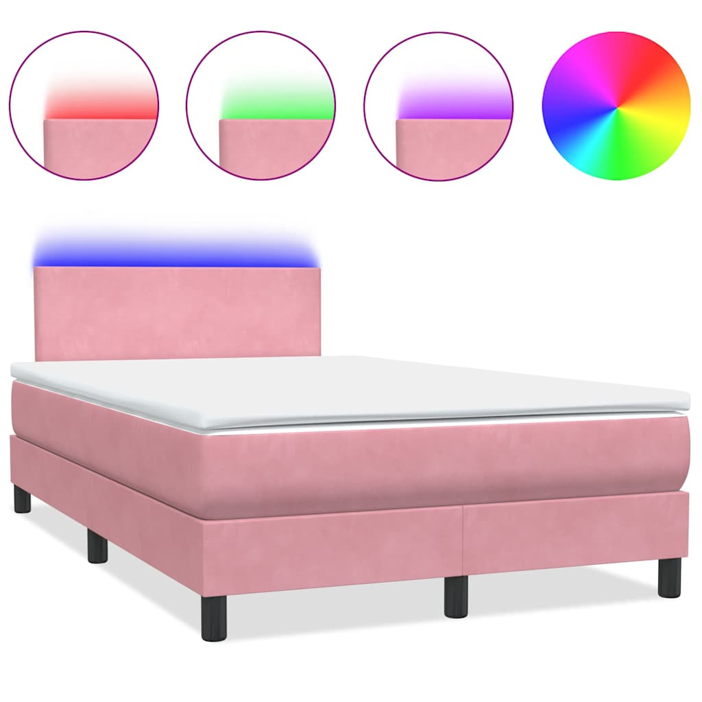 Letto a Molle con Materasso e LED Rosa 120x210 cm in Velluto | homemem39