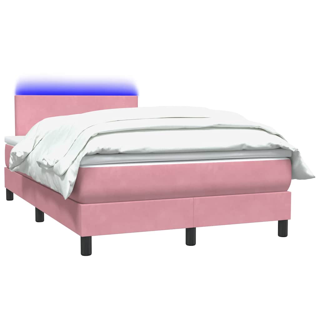 Letto a Molle con Materasso e LED Rosa 120x210 cm in Velluto | homemem39