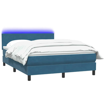 Letto a Molle con Materasso e LED Blu Scuro 140x210 cm in Velluto