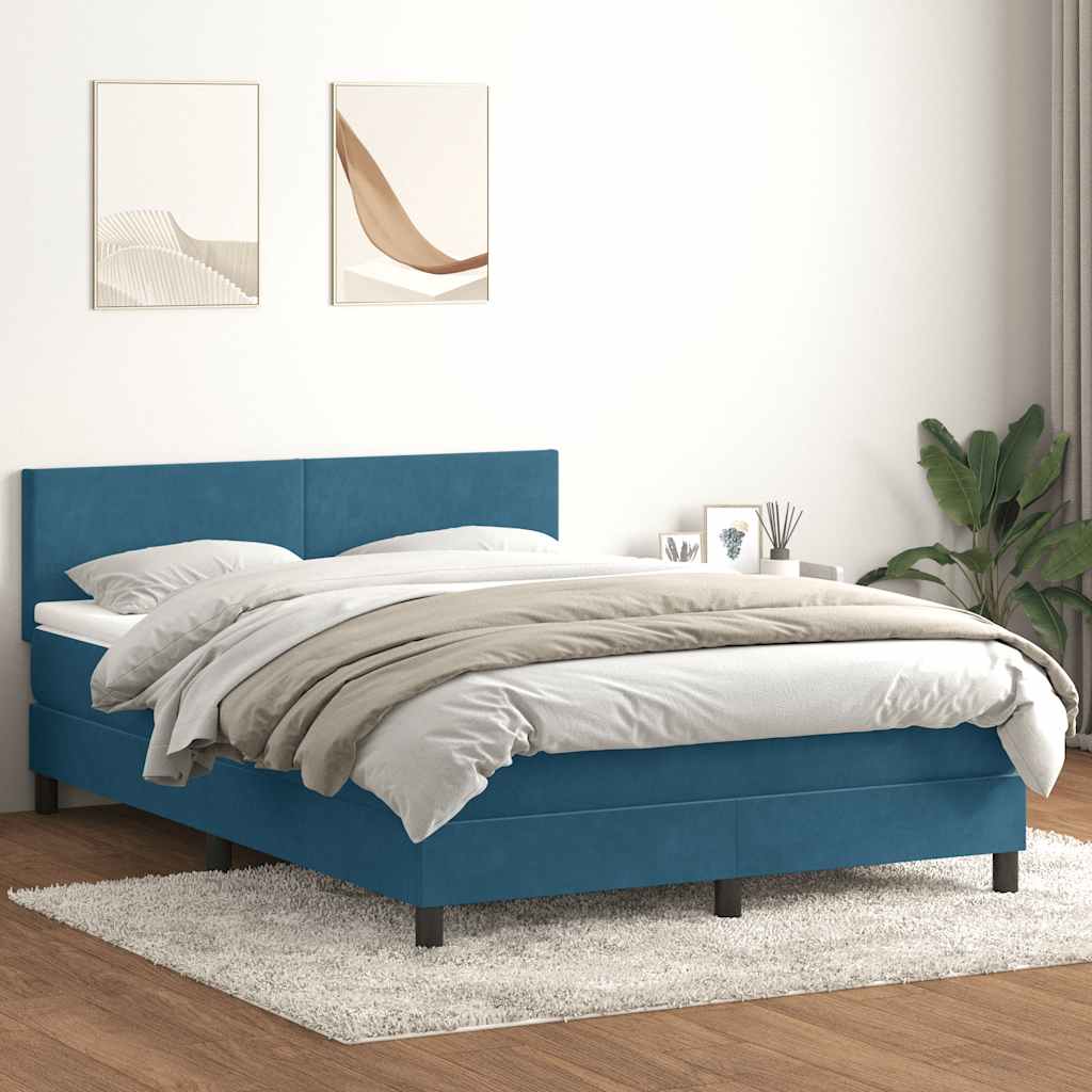 Letto a Molle con Materasso e LED Blu Scuro 140x210 cm in Velluto