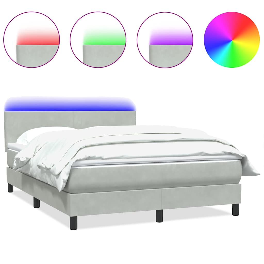 Letto a Molle con Materasso e LED Grigio Chiaro 160x210cm Velluto | homemem39