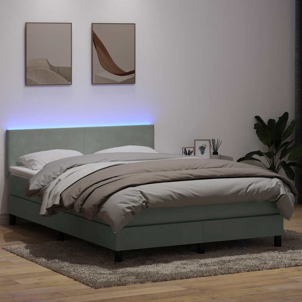 Letto a Molle con Materasso e LED Grigio Chiaro 160x210cm