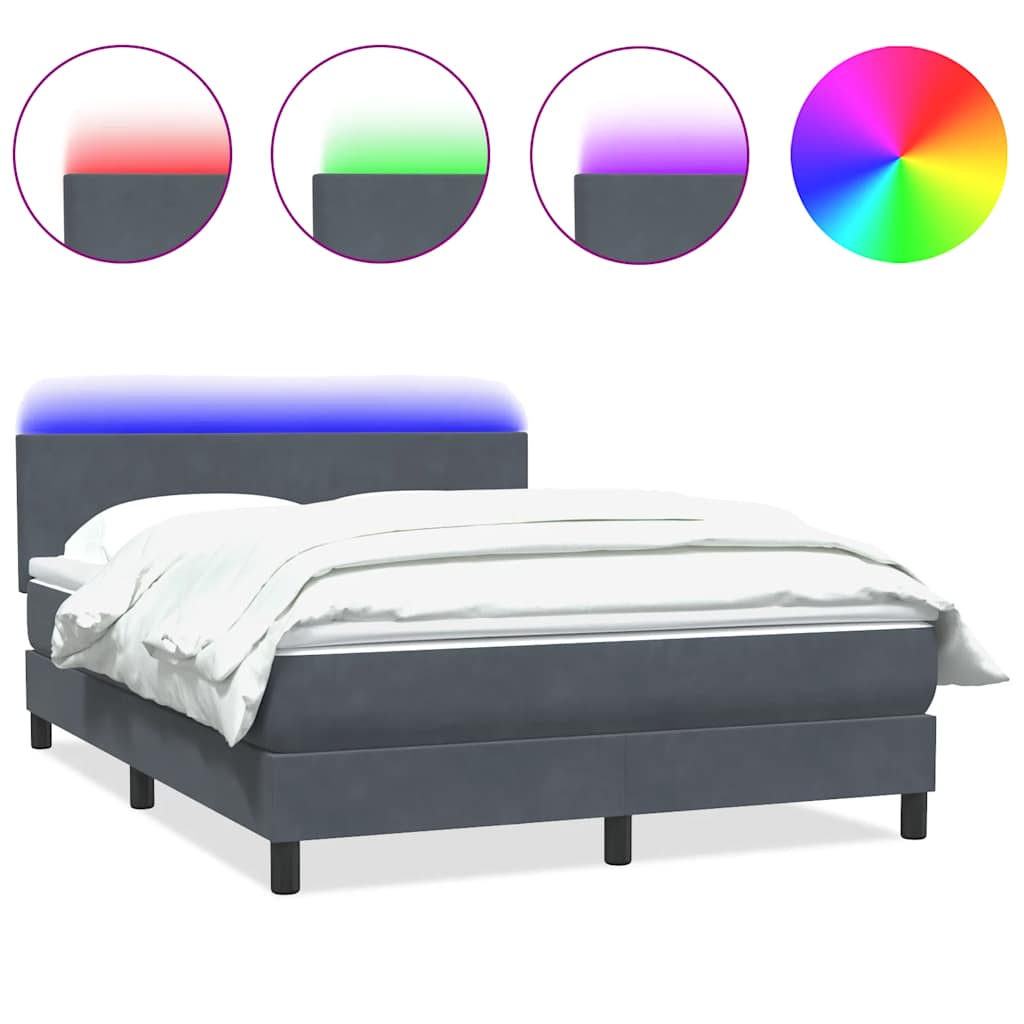 Letto a Molle con Materasso e LED Grigio Scuro 160x210 cm Velluto | homemem39
