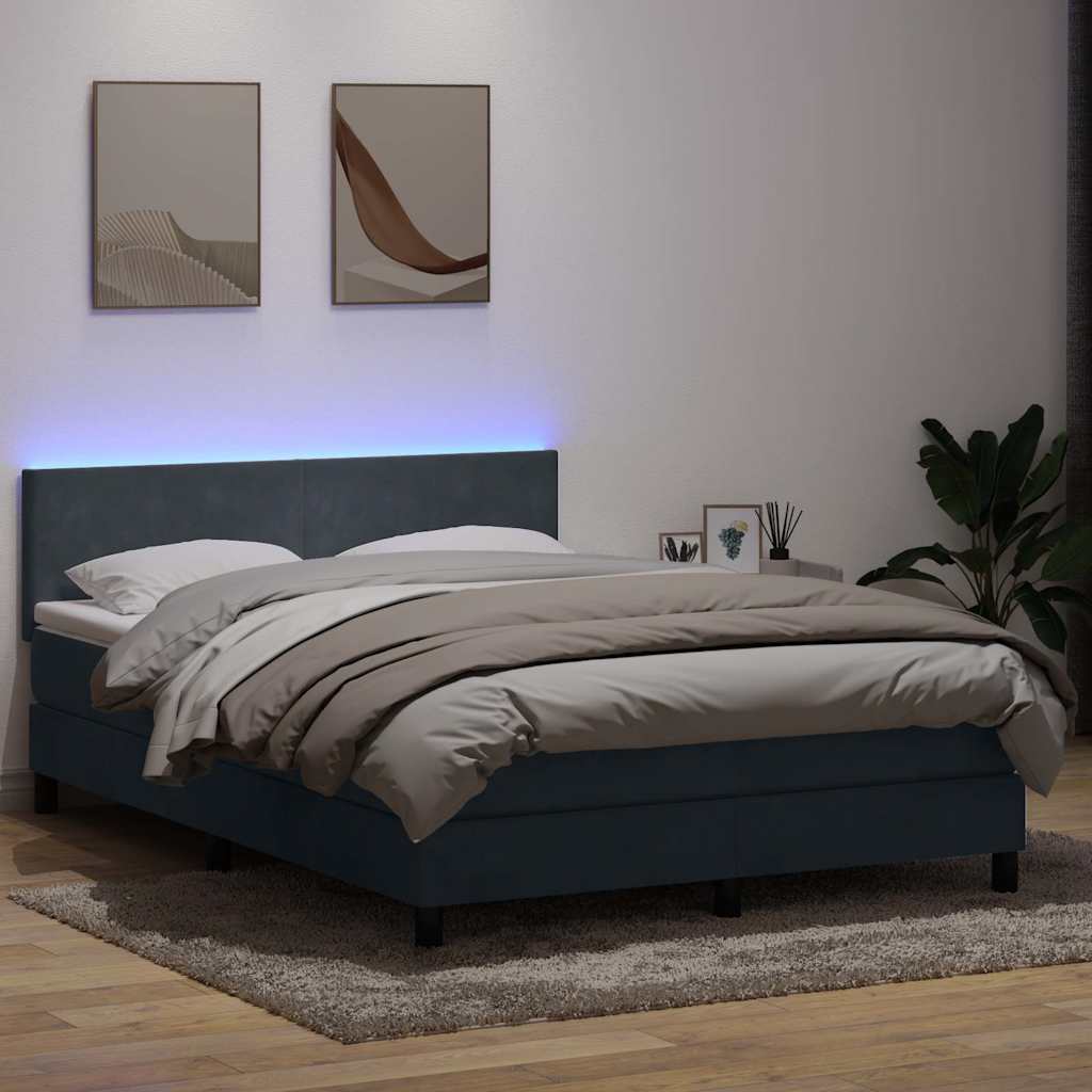 Letto a Molle con Materasso e LED Grigio Scuro 160x210 cm