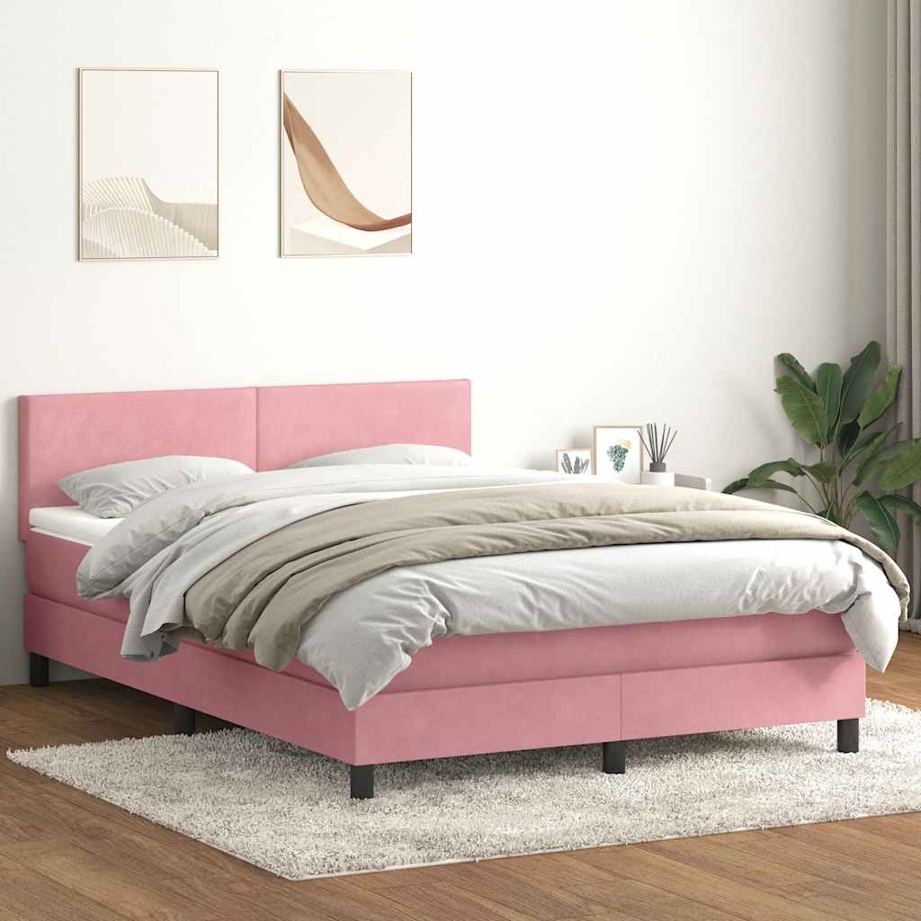 Letto a Molle con Materasso e LED Rosa 160x210 cm in Velluto | homemem39