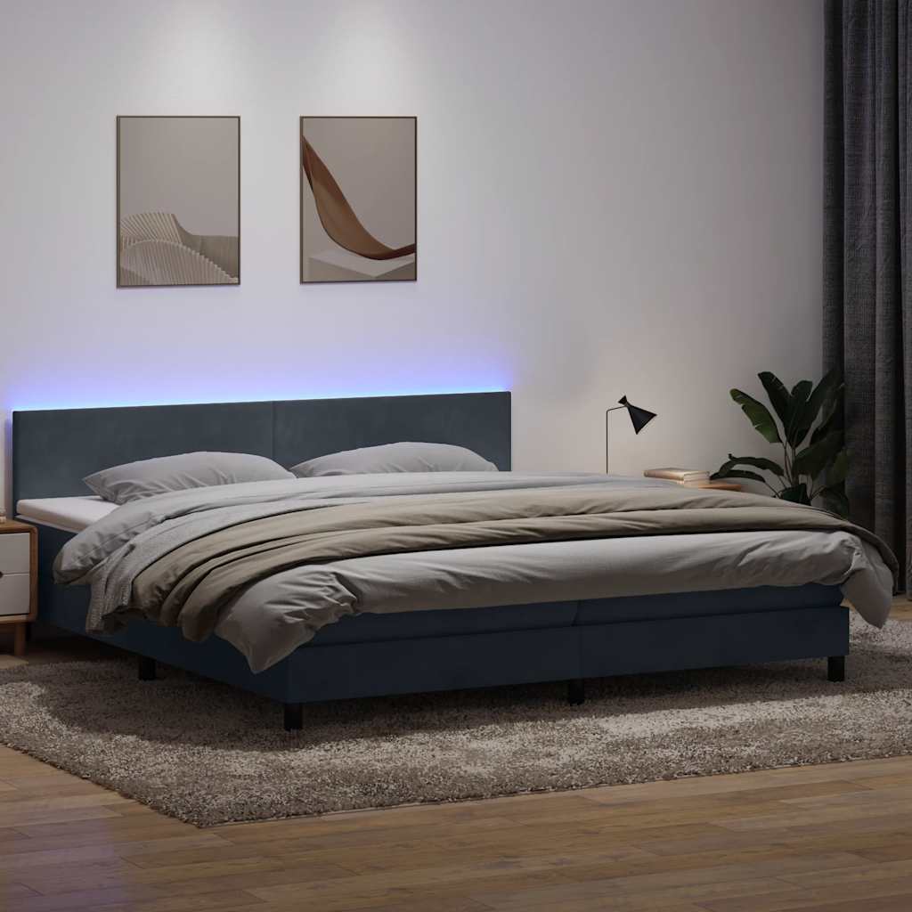 Letto a Molle con Materasso e LED Grigio Scuro 180x210 cm Velluto