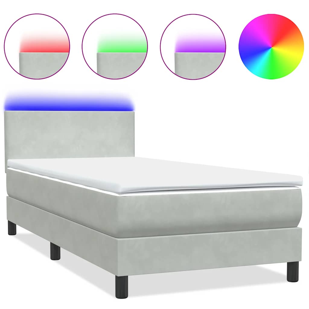 Letto a Molle con Materasso e LED Grigio Chiaro 80x220 cm Velluto | homemem39