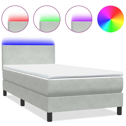 Letto a Molle con Materasso e LED Grigio Chiaro 80x220 cm Velluto | homemem39