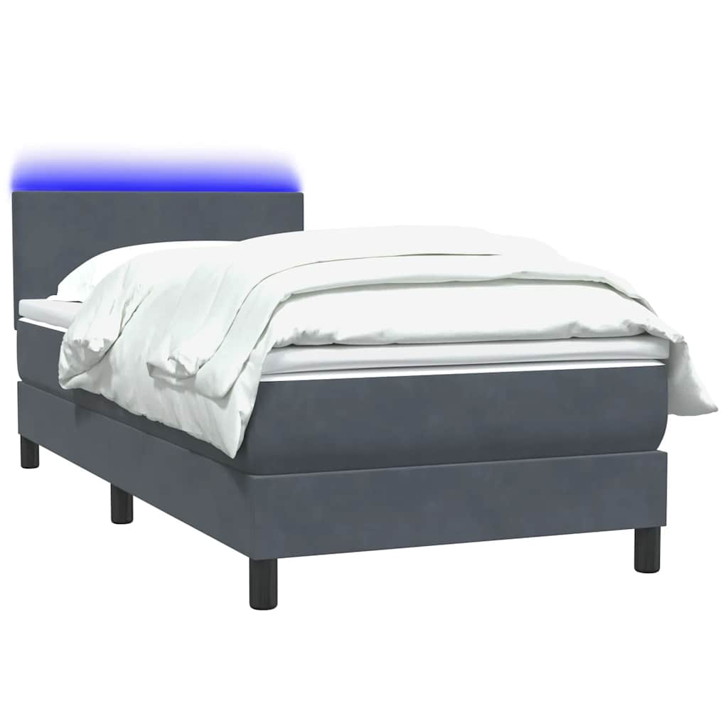 Letto a Molle con Materasso e LED Grigio Scuro 80x220 cm Velluto