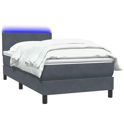 Letto a Molle con Materasso e LED Grigio Scuro 80x220 cm Velluto