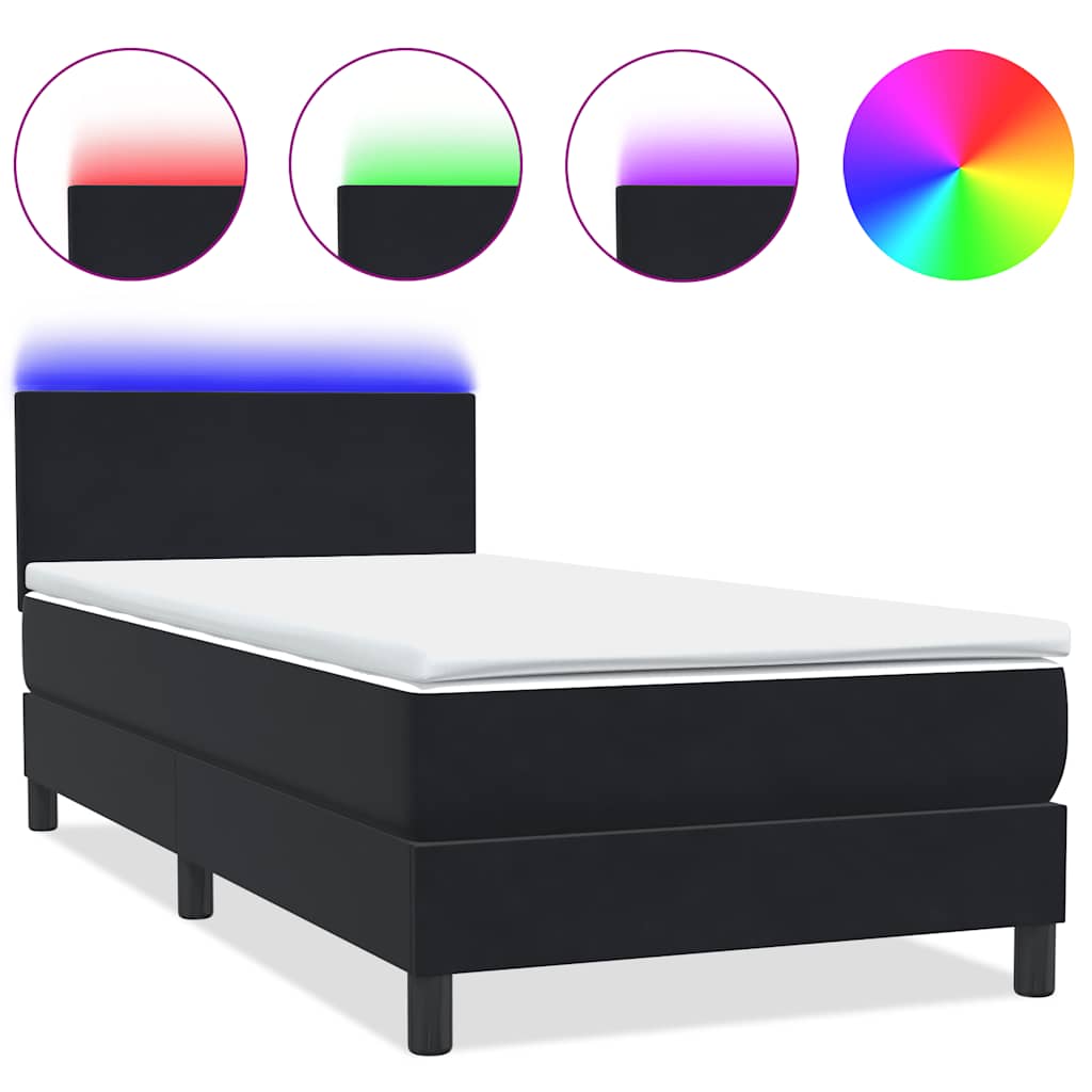 Letto a Molle con Materasso e LED Nero 80x220 cm Velluto