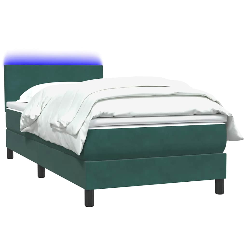Letto a Molle con Materasso e LED Verde Scuro 80x220 cm Velluto - homemem39