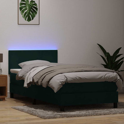 Letto a Molle con Materasso e LED Verde Scuro 80x220 cm Velluto