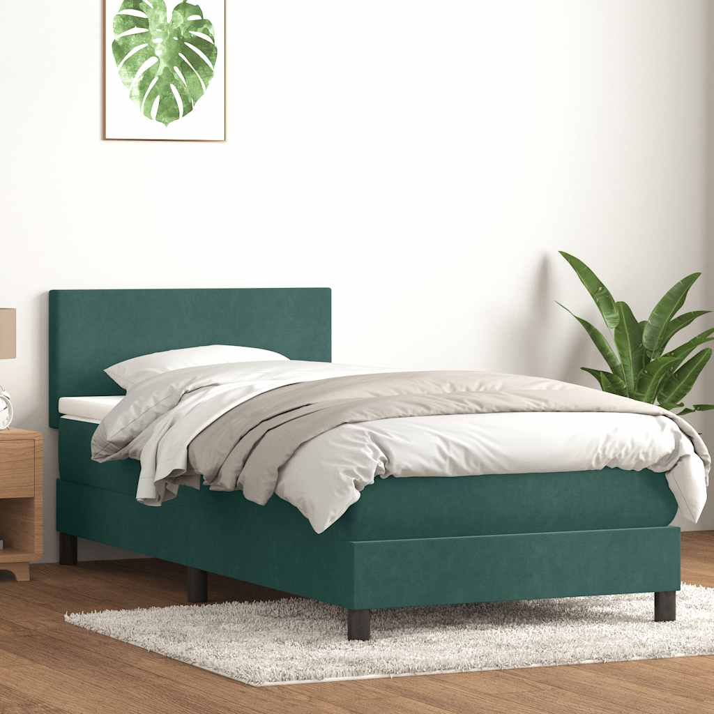 Letto a Molle con Materasso e LED Verde Scuro 80x220 cm Velluto - homemem39