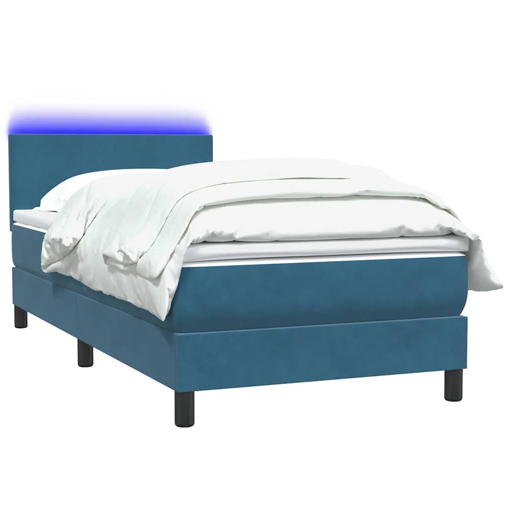 Letto a Molle con Materasso e LED Blu Scuro 80x220 cm Velluto