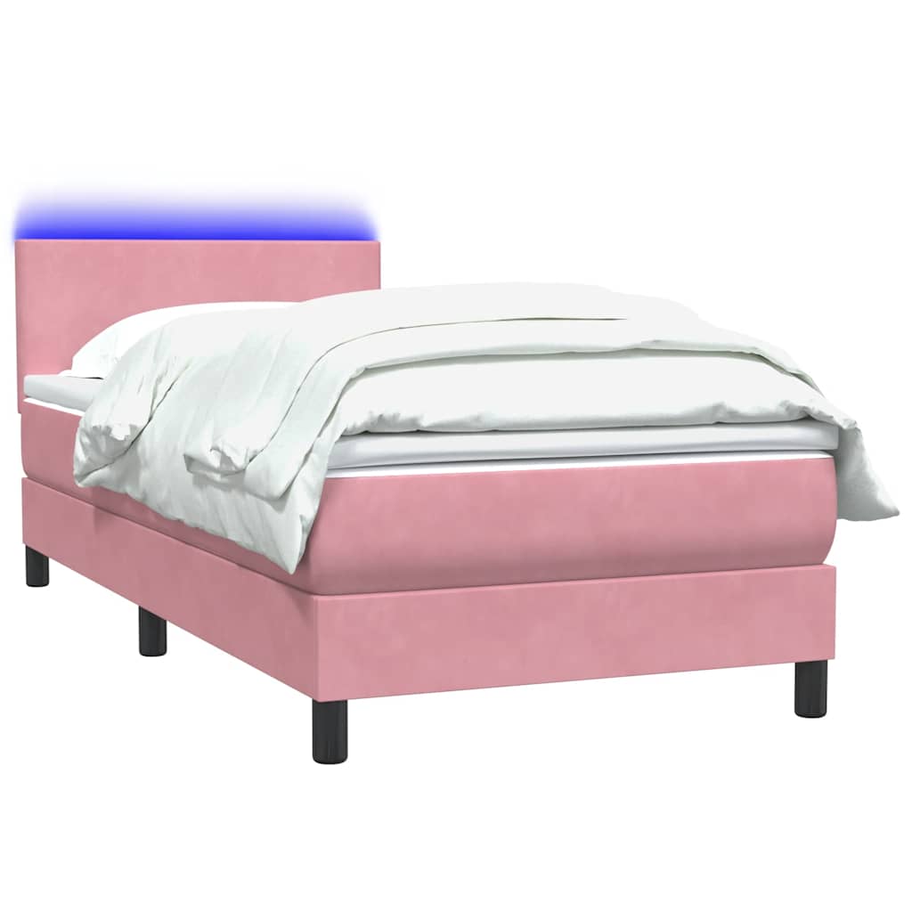 Letto a Molle con Materasso e LED Rosa 80x220 cm Velluto | homemem39