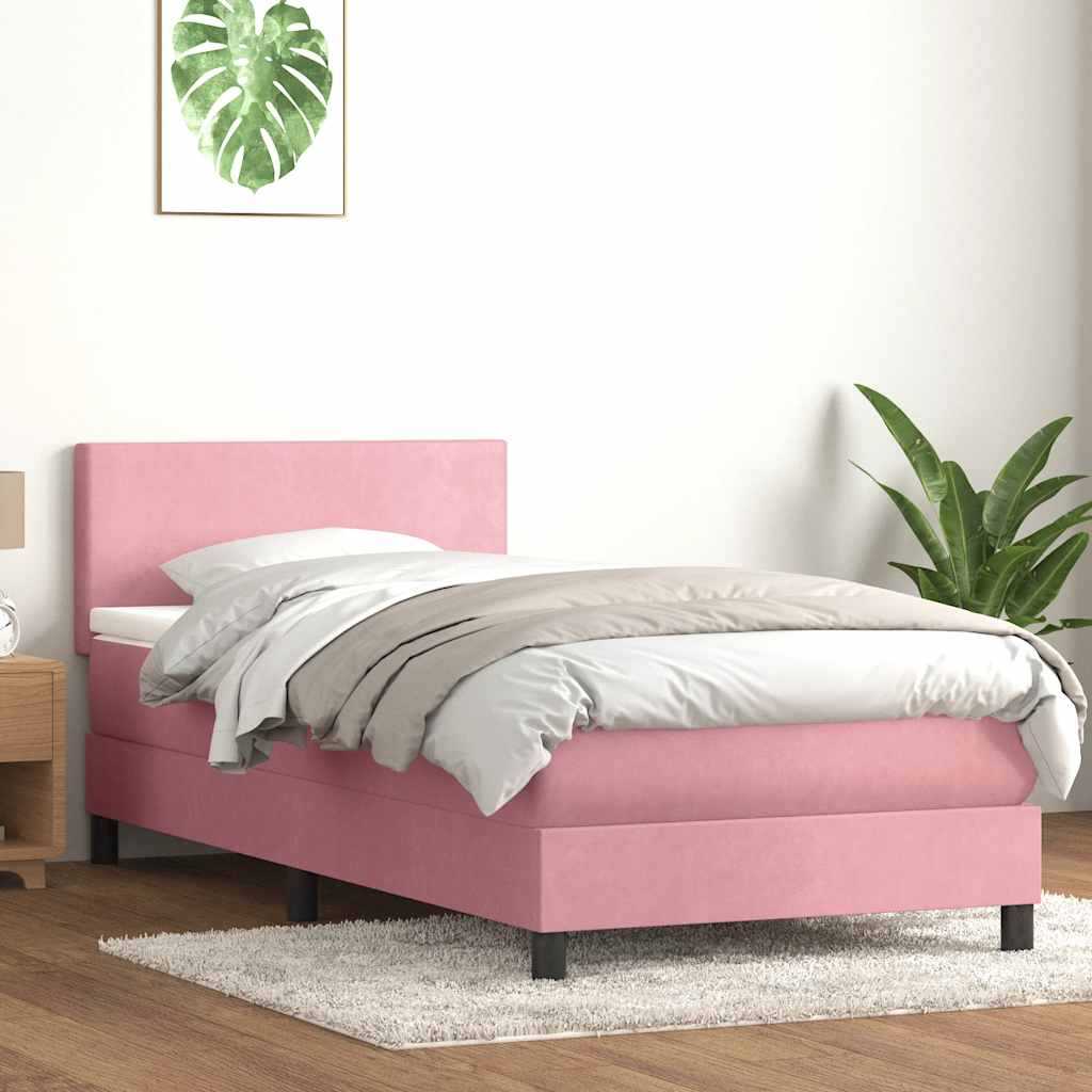 Letto a Molle con Materasso e LED Rosa 80x220 cm Velluto | homemem39