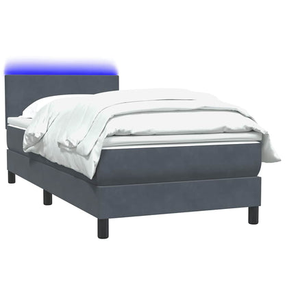 Letto a Molle con Materasso e LED Grigio Scuro 90x220 cm Velluto