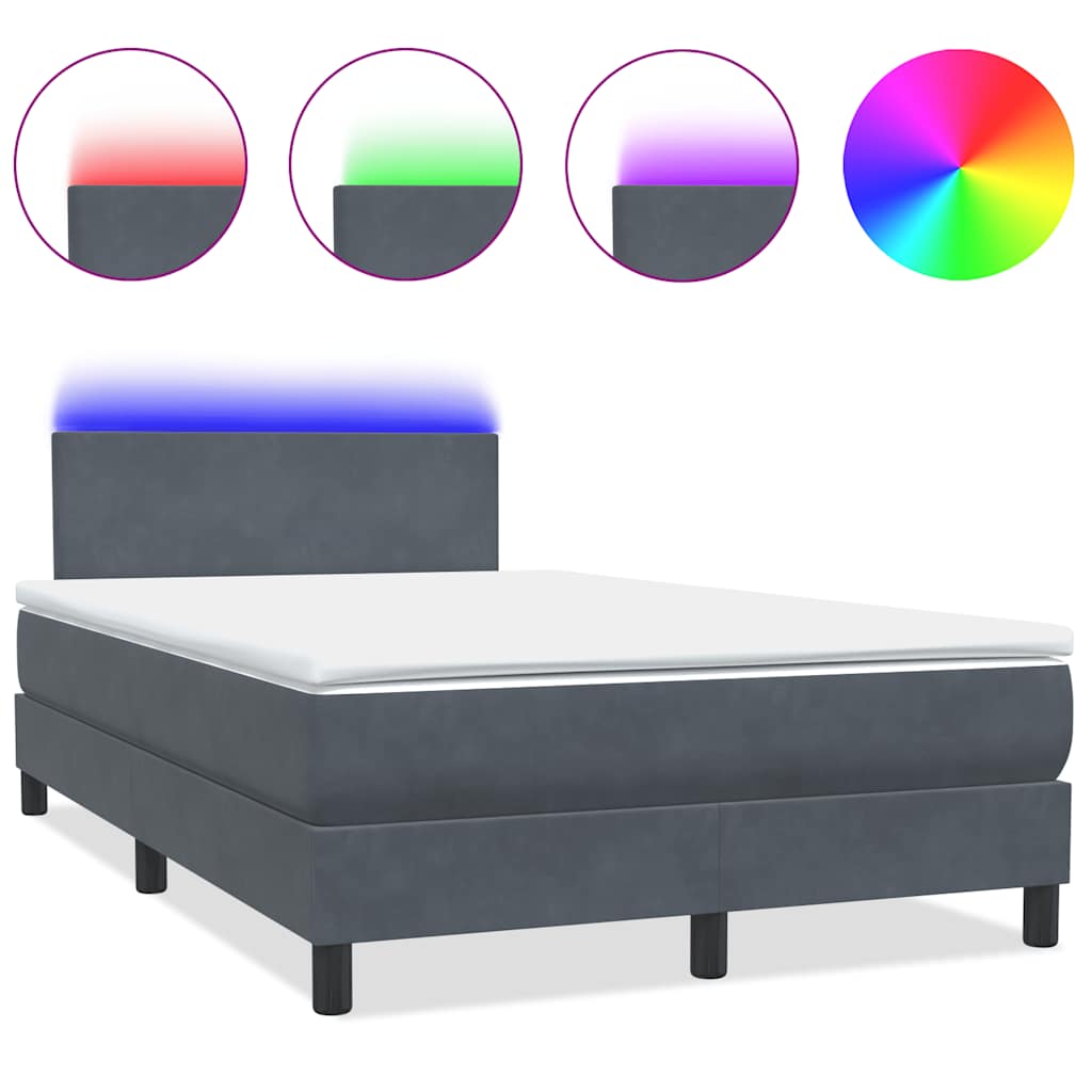Letto a Molle con Materasso e LED Grigio Scuro 120x220 cm Velluto | homemem39