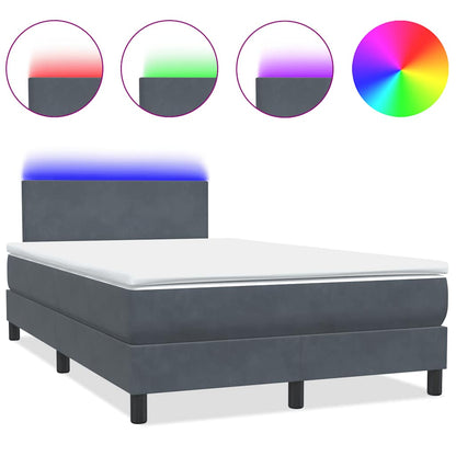 Letto a Molle con Materasso e LED Grigio Scuro 120x220 cm Velluto | homemem39