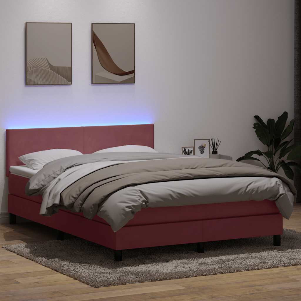 Letto a Molle con Materasso e LED Rosa 140x220 cm in Velluto | homemem39